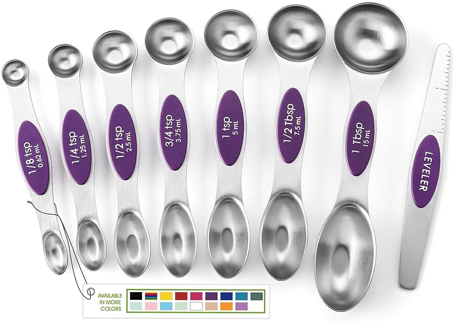 Spring Chef Purple Stainless Steel Magnetic Measuring Spoons Set of 8 with Leveler, Dual Sided Me... | Amazon (US)