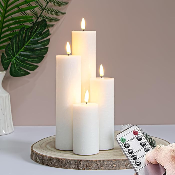Flickering Flameless Pillar Candles with Remote Control and Cycle Timer,White Pack of 4 Battery O... | Amazon (US)