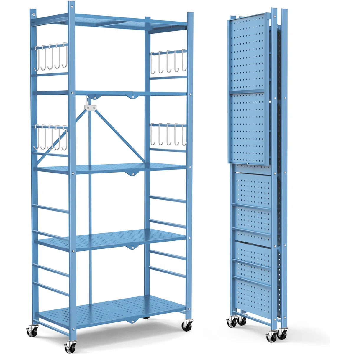 Storage Shelves With 20 Hooks, 5-tier Collapsible Organization Storage Rack Bookshelf Folding Pan... | Wayfair North America