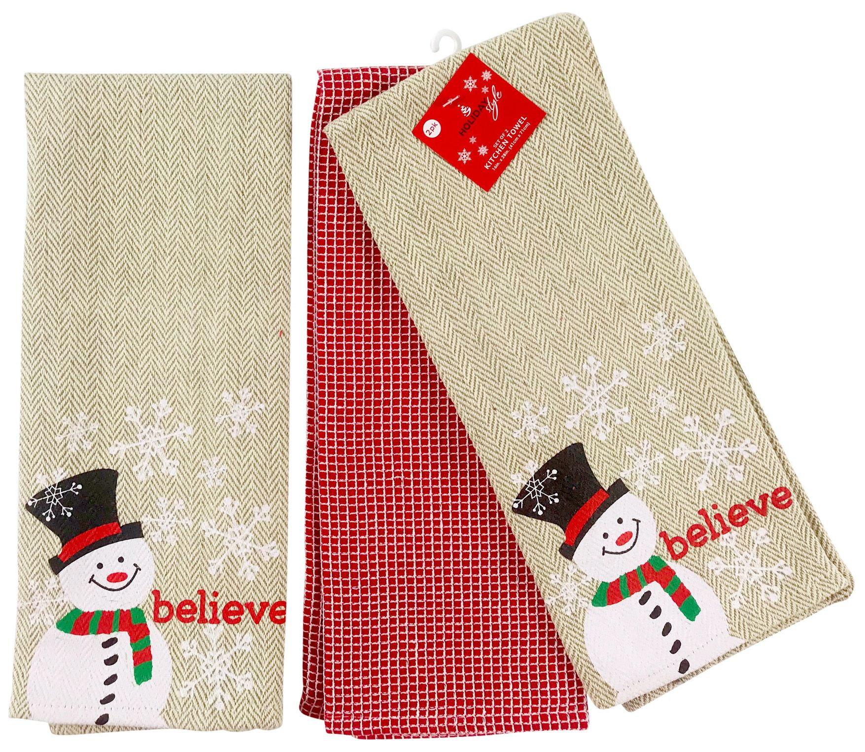 Christmas Holiday Snowman Kitchen Towels Set 3 Pc.: Snowman and Snowflakes Printed on a Tan Herri... | Walmart (US)