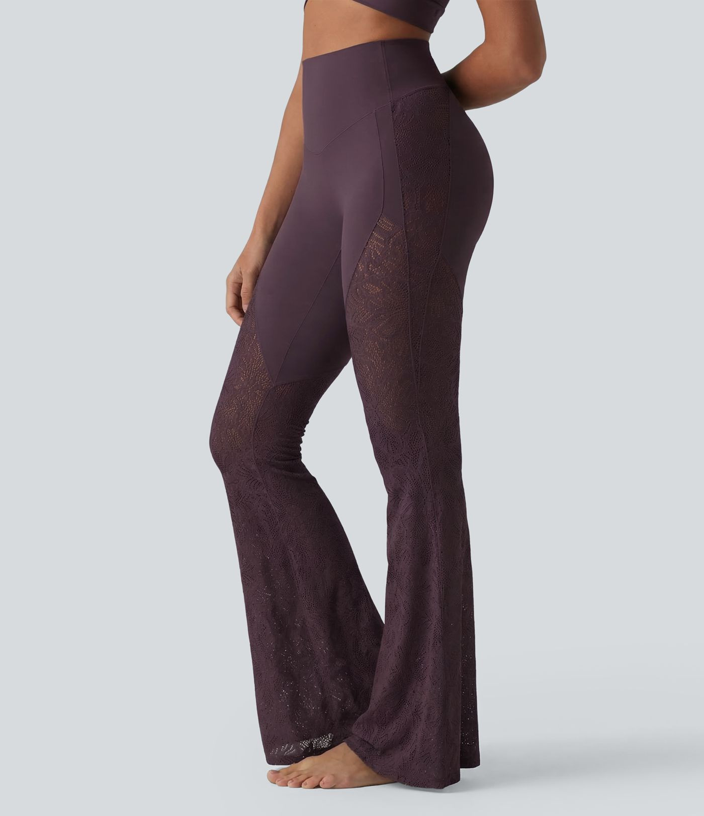 Halara UltraSculpt\u2122 High Waisted Tummy Control Contrast Lace Yoga Flare Leggings with Pocket | HALARA
