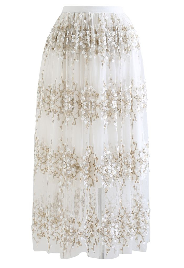 3D Vine Embroidered Mesh Tulle Skirt | Chicwish