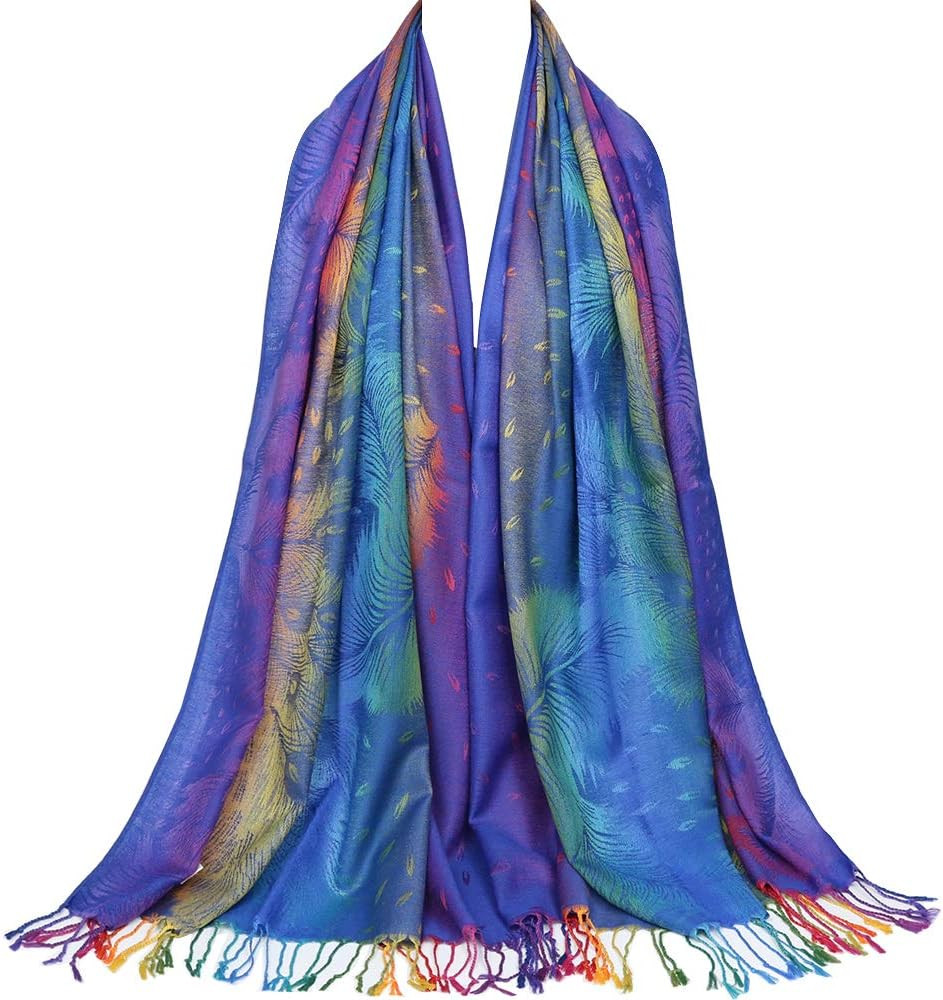 Neelamvar Colorful flowers Jacquard cotton pashmina Women Wrap Shawl tassels Scarves | Amazon (US)