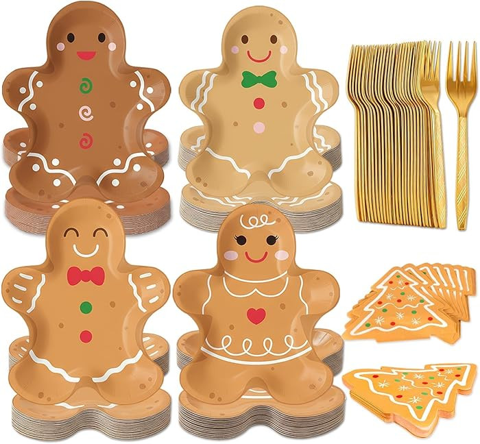 OuMuaMua Christmas Gingerbread Paper Plates, 75Pcs Gingerbread Christmas Disposable Tableware Set... | Amazon (US)