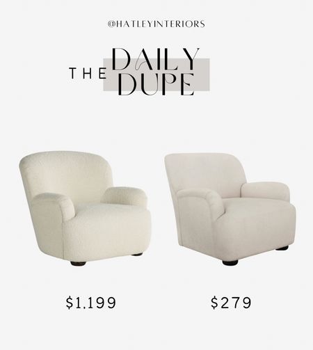 today’s daily dupe! 

pottery barn briar chair dupe, designer dupe, look for less, white accent chair, cozy accent chair, sherpa accent chair, boucle accent chair, living room chair, nursery chair, home decor 

#LTKhome