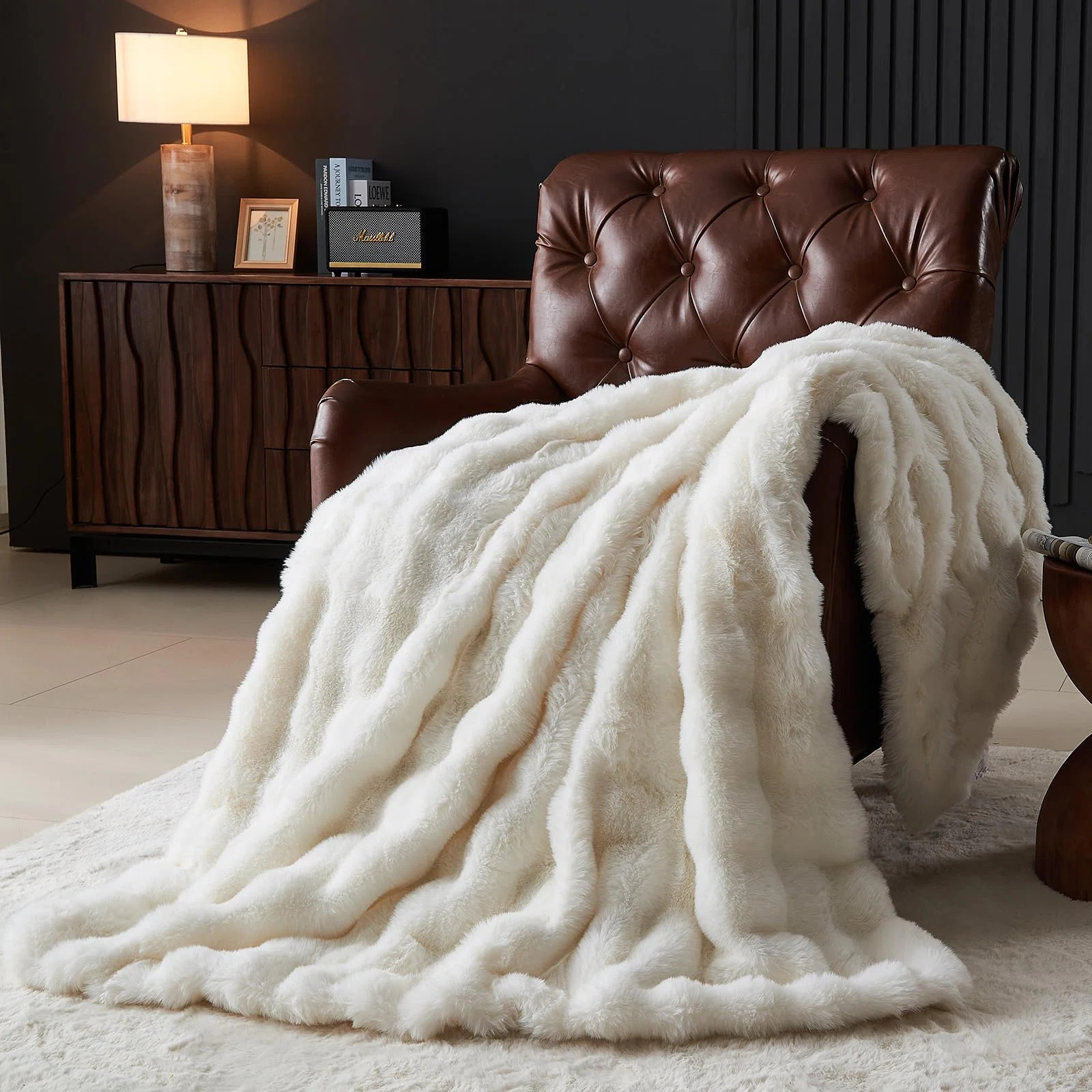 JK Trade Throw Blanket For Couch Super Soft Cozy Bubble Blankets, Fleece Faux Rabbit Fur Blanket ... | Wayfair North America