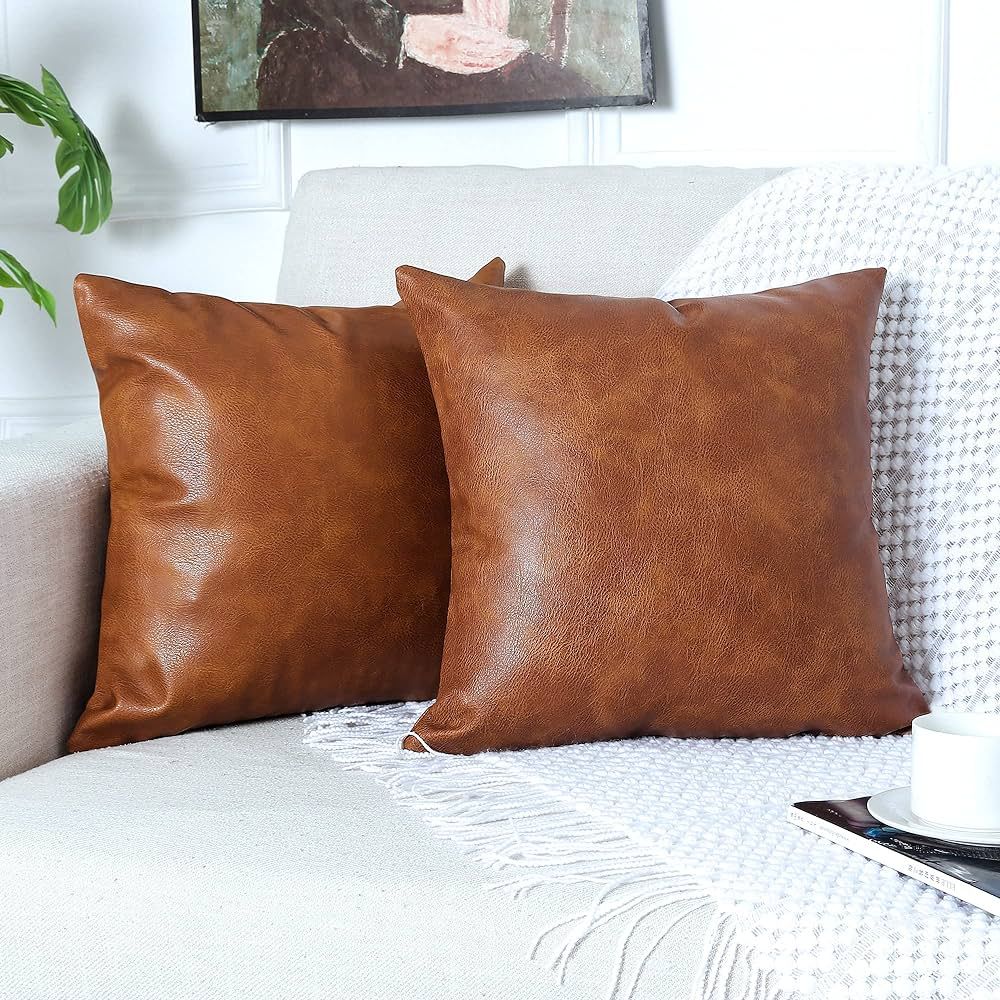 PANOD Pack of 2 Premium Faux Leather Throw Pillow Covers, Modern Luxury Decorative Square Throw P... | Amazon (CA)