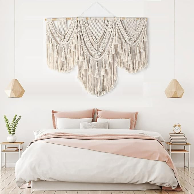 Mokof Large Layered Macrame Wall Hanging with Tassels, Boho Macrame Backdrop, Nursery Wall Art De... | Amazon (US)