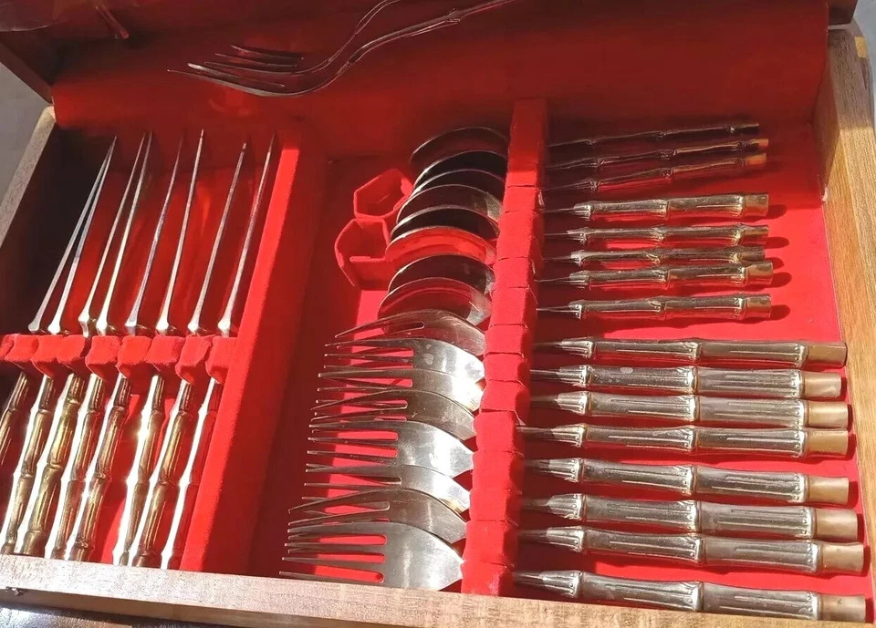 Thailand Bamboo Pattern Table Flatware Nickel Bronze Vtg Dinnerware 29 Piece Set  | eBay | eBay US
