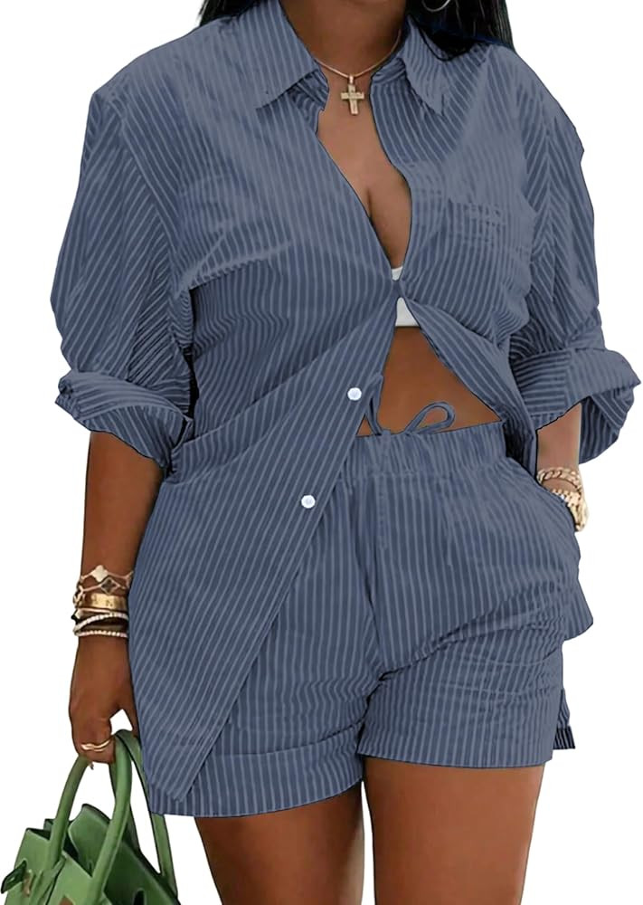 Ulovmi 2 Piece Sets For Women Summer Striped | Amazon (US)