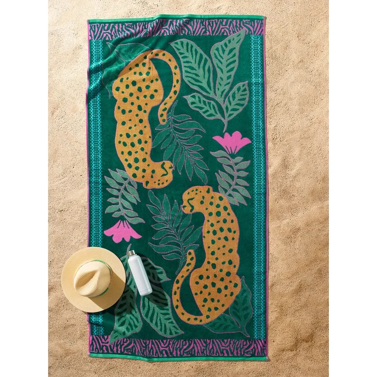 Better Homes & Gardens Cotton-Blend Beach Towel, 72 x 38 in, Jungle Cat | Walmart (US)