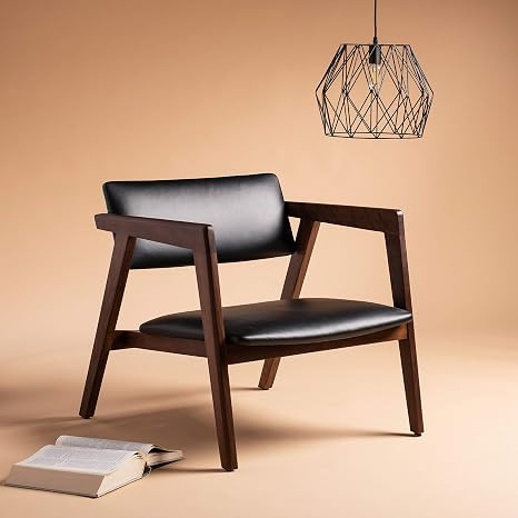 Safavieh Couture Home Éclair Mid-Century Black Leather and Brown Leather Chair | Amazon (US)