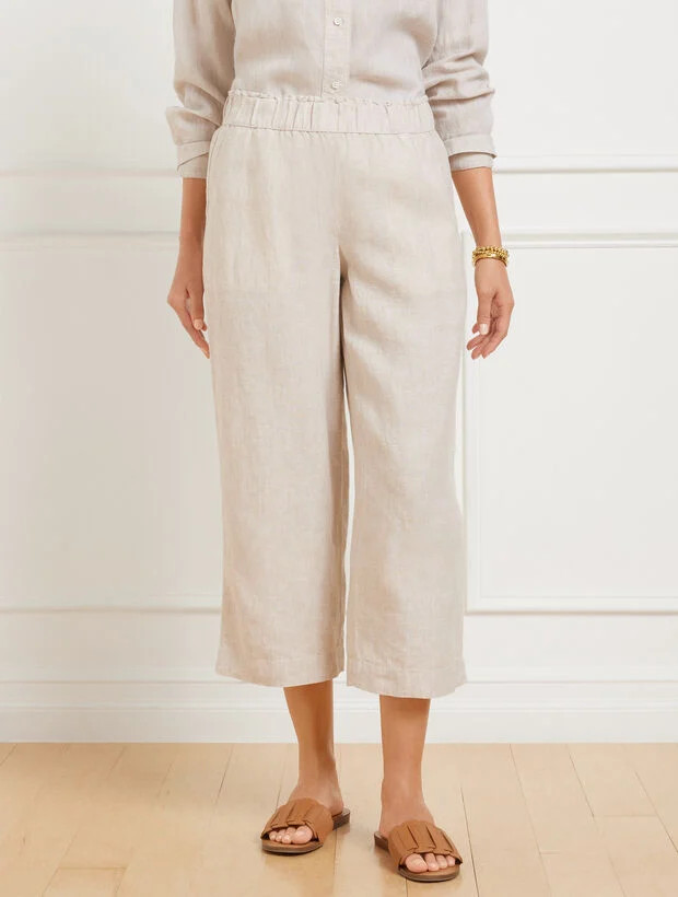 Wide Crop Pull-On Washed Linen Pants - Cross Dyed | Talbots