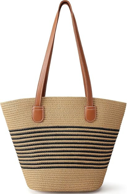 Beach Bags for Women, Summer Straw Beach Bag Straw Purse Shoulder Handbags Large Beach Tote for S... | Amazon (US)
