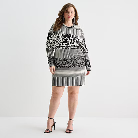 new!Ashley Graham Womens Plus Long Sleeve Jacquard Bodycon Dress | JCPenney