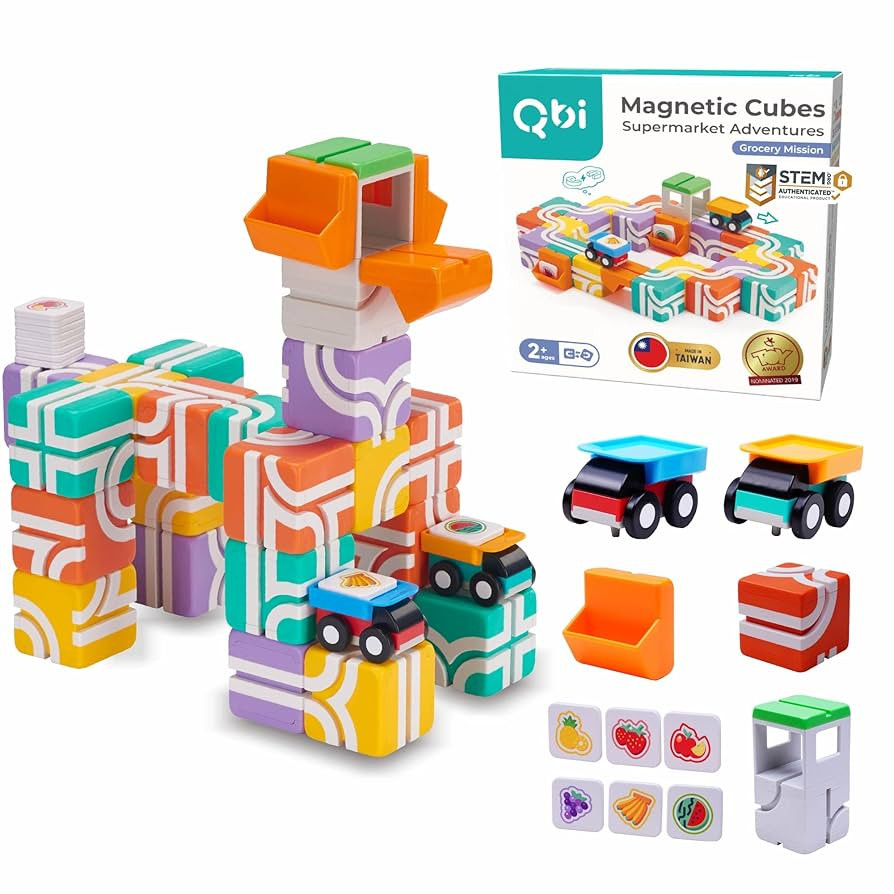 QBI Magnetic Blocks for Toddlers Ages 2-4｜STEM Magnetic Building Blocks with Trucks & Fruit Til... | Amazon (US)