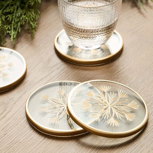 Etched Glass Snowflake Coaster Sets | West Elm (US)