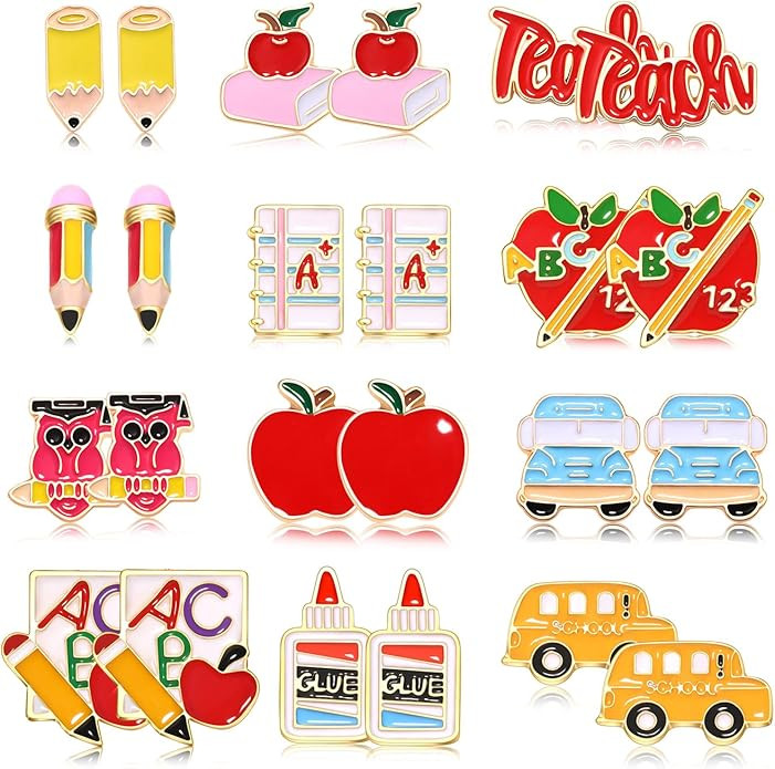 Teacher Earrings Hypoallergenic Cute Small Stud Earrings Funky Apple Books Pencil Teach Owl Schoo... | Amazon (US)