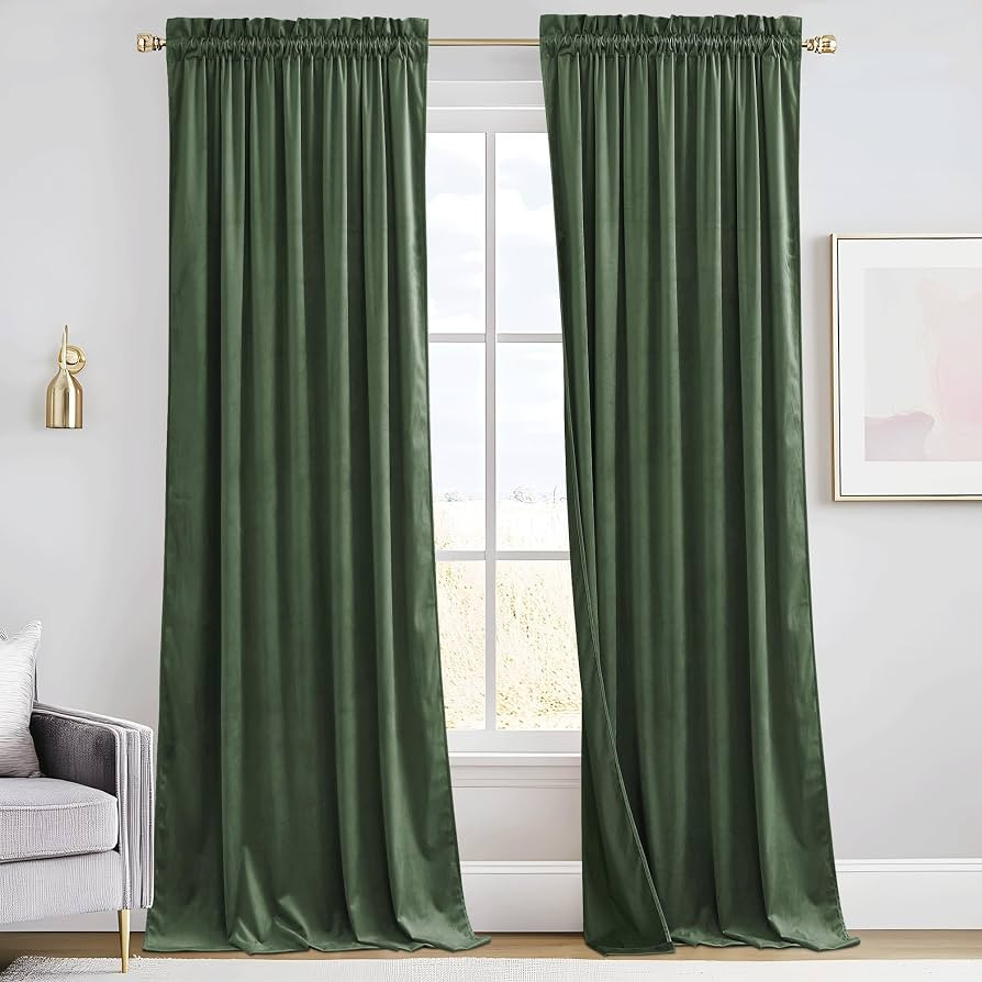 RYB HOME Elegant Green Velvet Curtains 84 inches Long, Light Blocking, Thermal Insulated, Stylish... | Amazon (US)