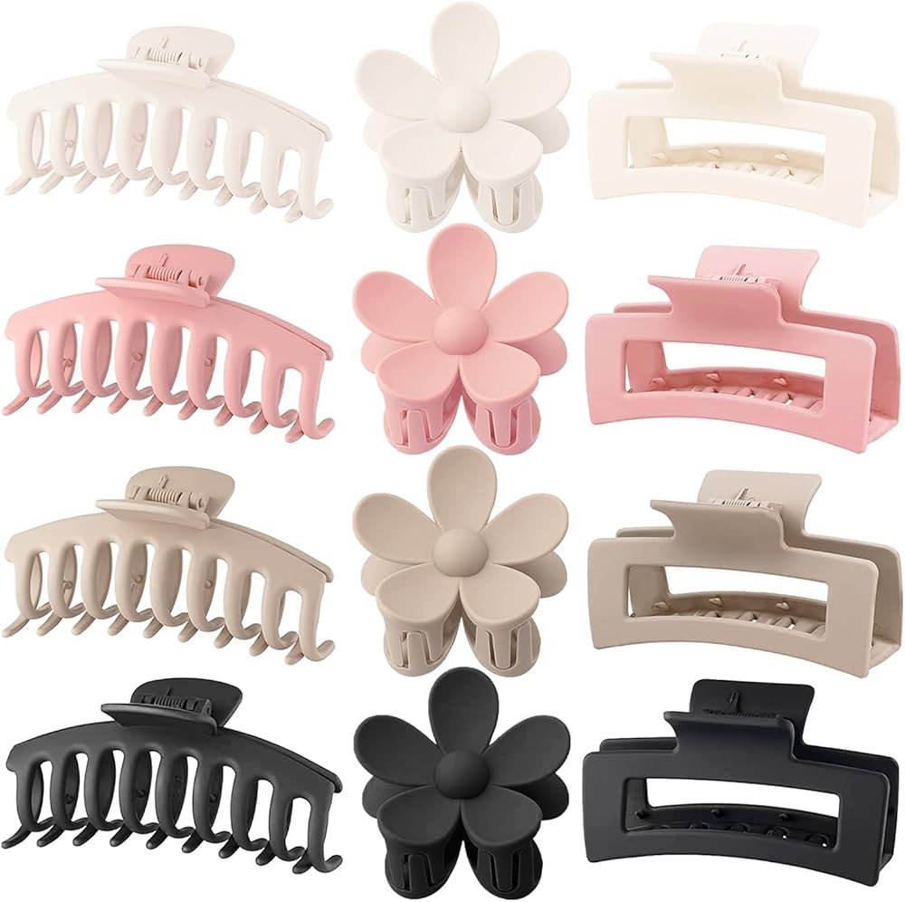 Large Hair Claw Clips 12 Pack Flower Hair Clips Big Claw Clips for Thick Hair, Big Hair Clips Squ... | Amazon (US)