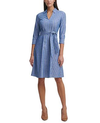 Cotton Striped Belted Dress | Macys (US)