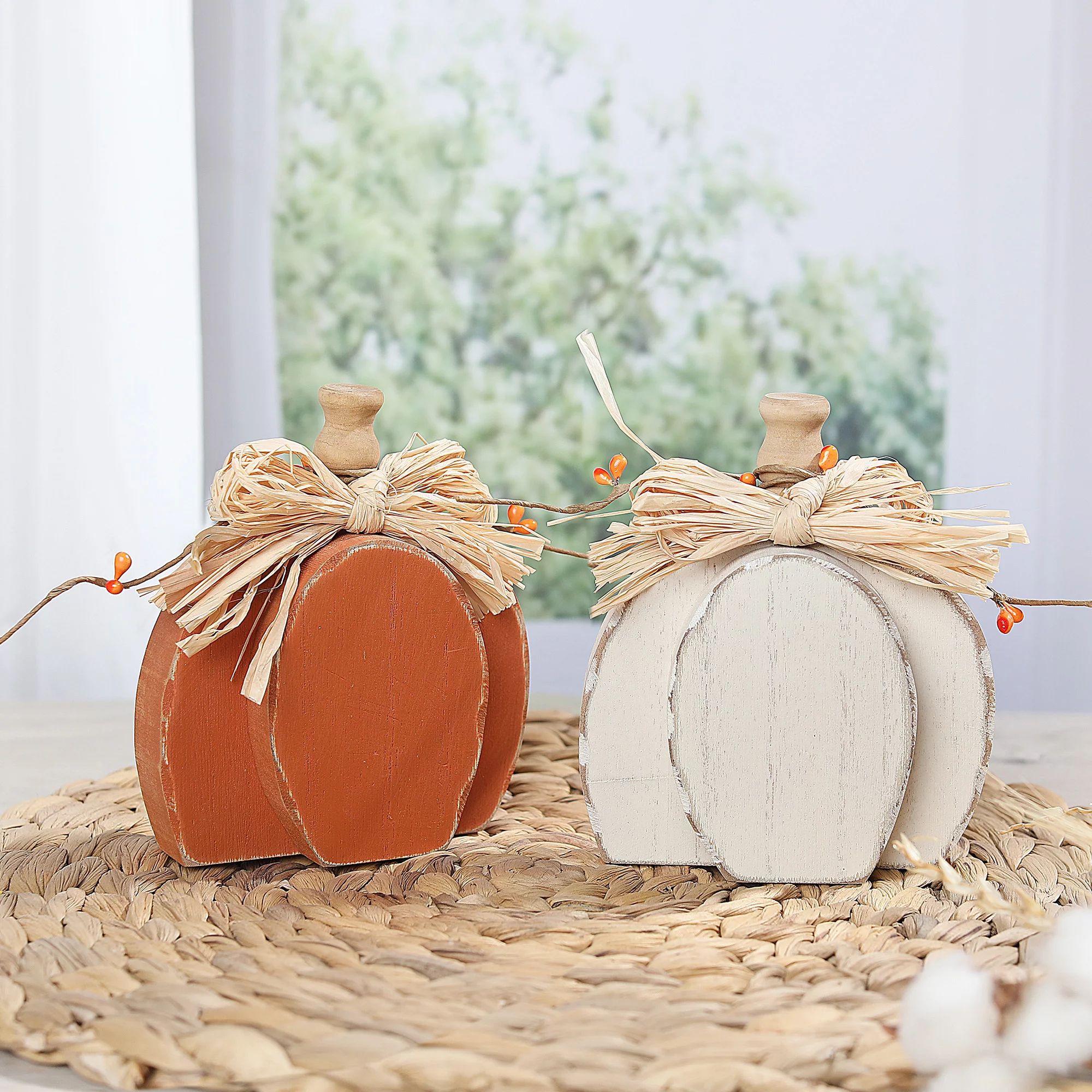 Way to Celebrate Orange Wood Pumpkin with Knob Top; Harvest Decoration, 4.4"x5.1" | Walmart (US)