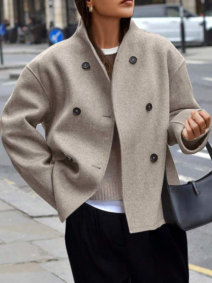 EMERY ROSE Women's Double-Breasted Casual Regular Fit Long Sleeve Jacket For Everyday Wear | SHEIN