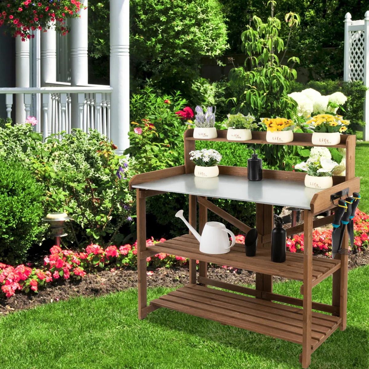 Behrend Fir Wood Potting Bench With Storage Shelves | Wayfair North America