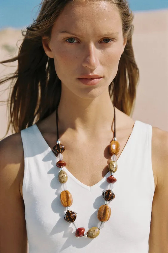 Adjustable cord-style necklace with mixed ceramic beads. | Zara UK