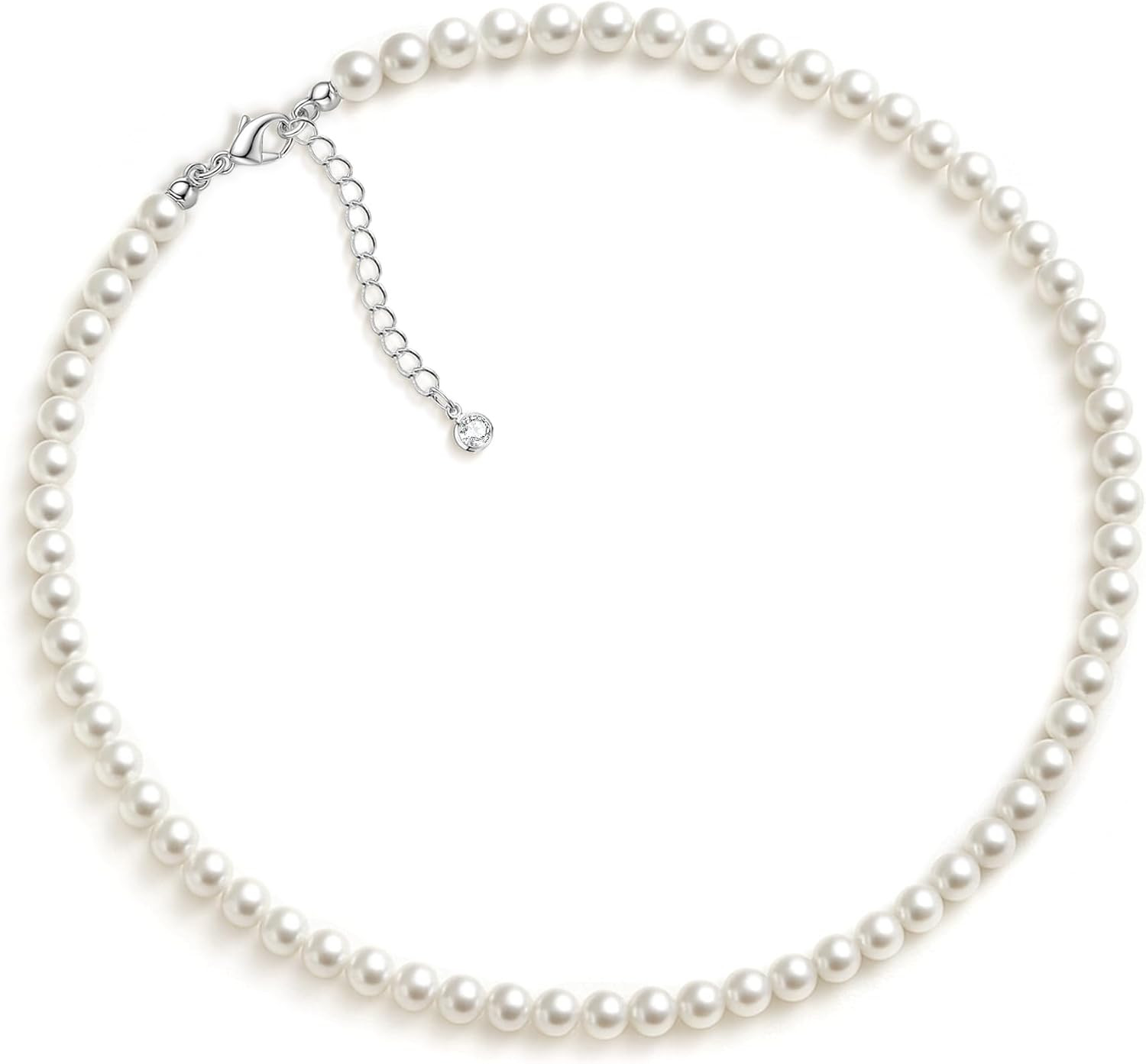 Zeffy Pearl Necklace 4MM/6MM/8MM Dainty Round Imitation Pearl Choker Necklace Wedding Pearl Necklace Delicate Jewelry for Women Simple Bridesmaid Jewelry Gifts | Amazon (US)
