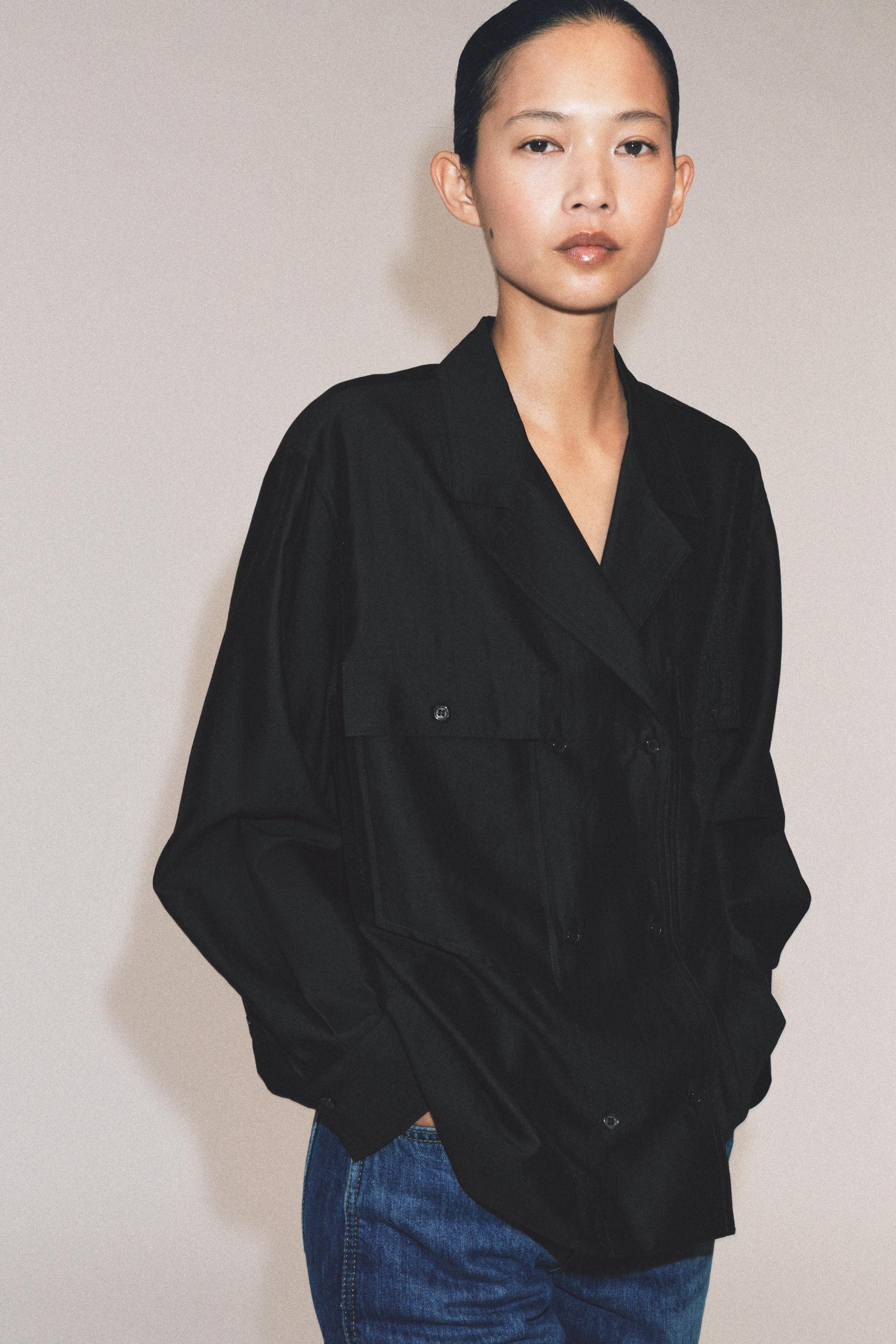 Zara - Zw Collection Pocket Crossover Shirt - Striped - L - Woman | Zara US