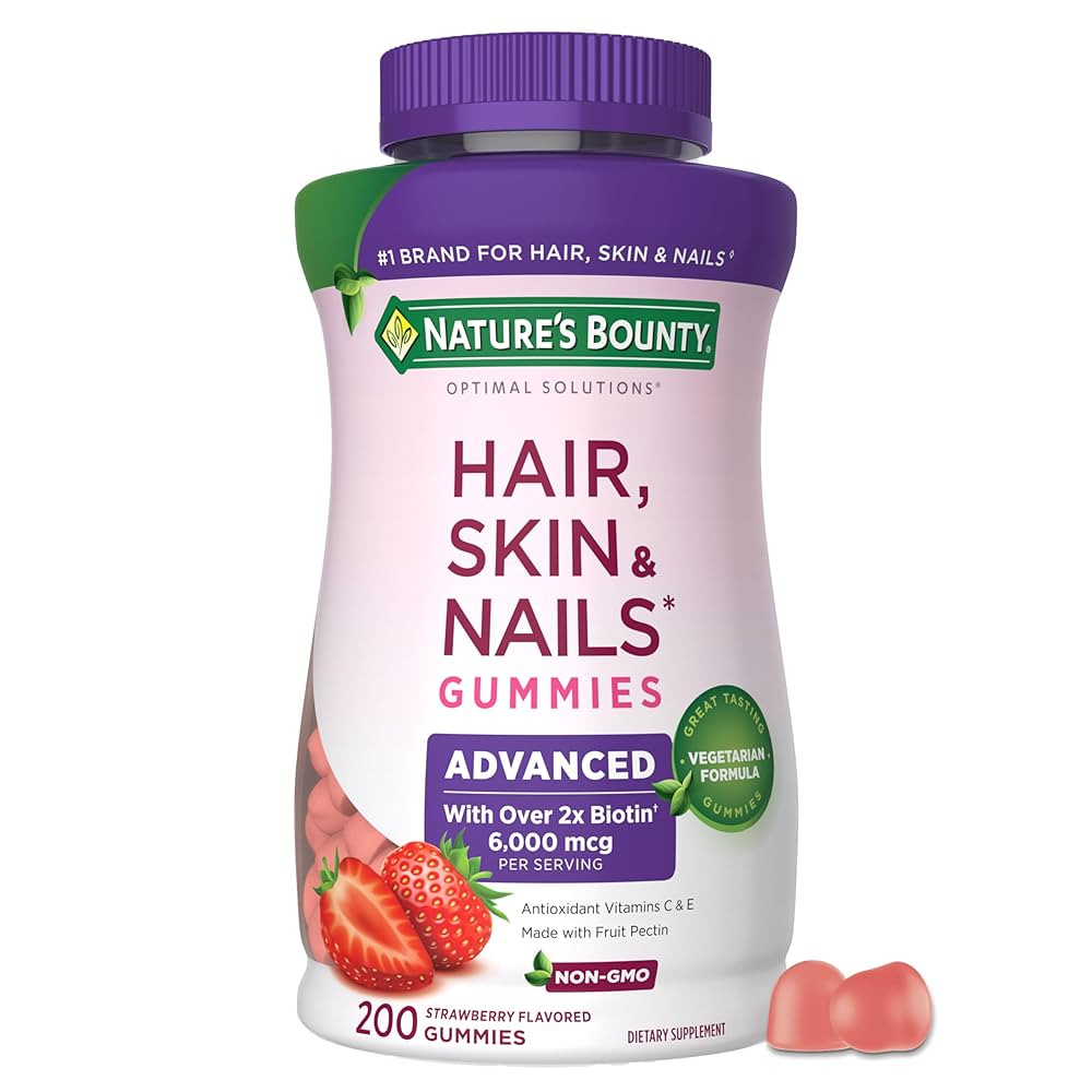 Nature’s Bounty Optimal Solutions Advanced Hair, Skin and Nails Pectin Gummies, 2x Biotin Per S... | Amazon (US)