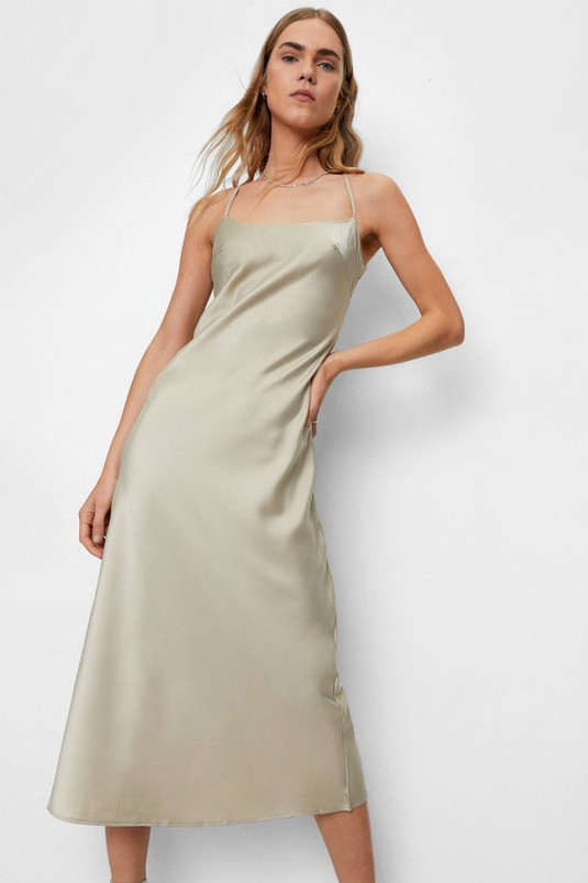 Recycled Satin Square Neck Midi Slip Dress | Nasty Gal (US)