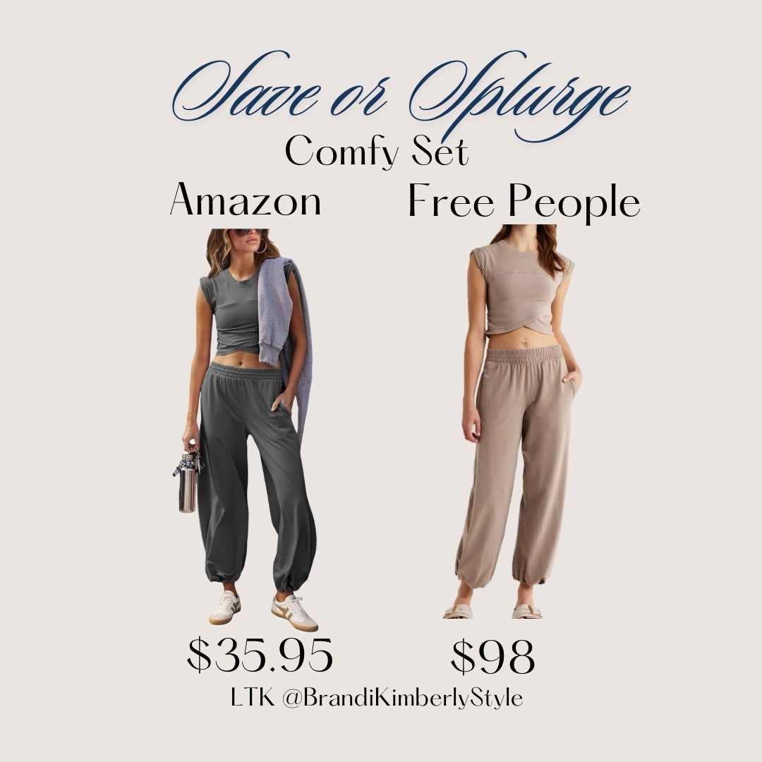 It’s been a minute since I’ve found a true save vs. splurge, but this two-piece tee and jogger set is the perfect comparison. Practically identical! You can save with the Amazon version or splurge on the Free People set. Both give that effortless, off-duty look while still feeling put-together.

#LTKmomlife #LTKdayinmylife #LTKstorytime