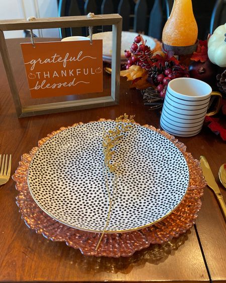 Fall Dining Room. 🍁🍂 Get gorgeous pieces perfect for entertaining. Love our spotted dinnerware, gold flatware, & fall candles! #thanksgivingtable

#falldecor #falldecorations #diningtable #pumpkin #homedecor #fall #walmart #whitepumpkins #diningroom #fallcenterpiece #diningroomtable #thymeandtable #thyme&table #thepioneerwoman #fallcenterpiece #pumpkinspice #pumpkinspicelatte
#thanksgiving 

#LTKwedding #LTKhome #LTKparties