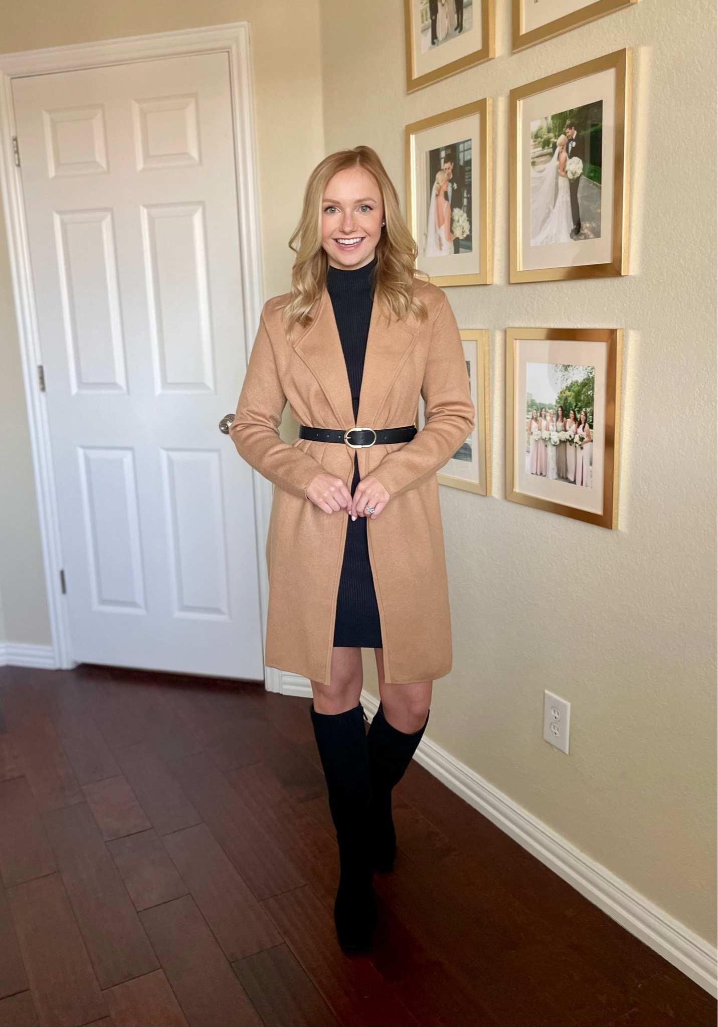 Wearing an XS in sweater and dress | duster cardigan, sweater coat, black dress, sweater dress, suede boots 

#LTKSeasonal #LTKStyleTip #LTKFindsUnder50