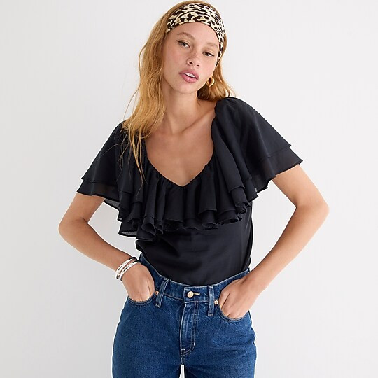 Double-ruffle cotton voile top | J. Crew US