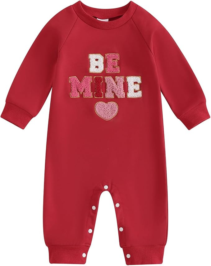 Baby Girl Valentines Day Outfit Cute Heart Print Long Sleeve Romper Jumpsuit Top With Headband Ho... | Amazon (US)