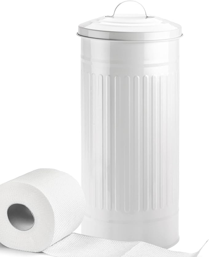 Autumn Alley White Toilet Paper Holder Canister with Lid – Vertical Rustproof Free-Standing Far... | Amazon (US)