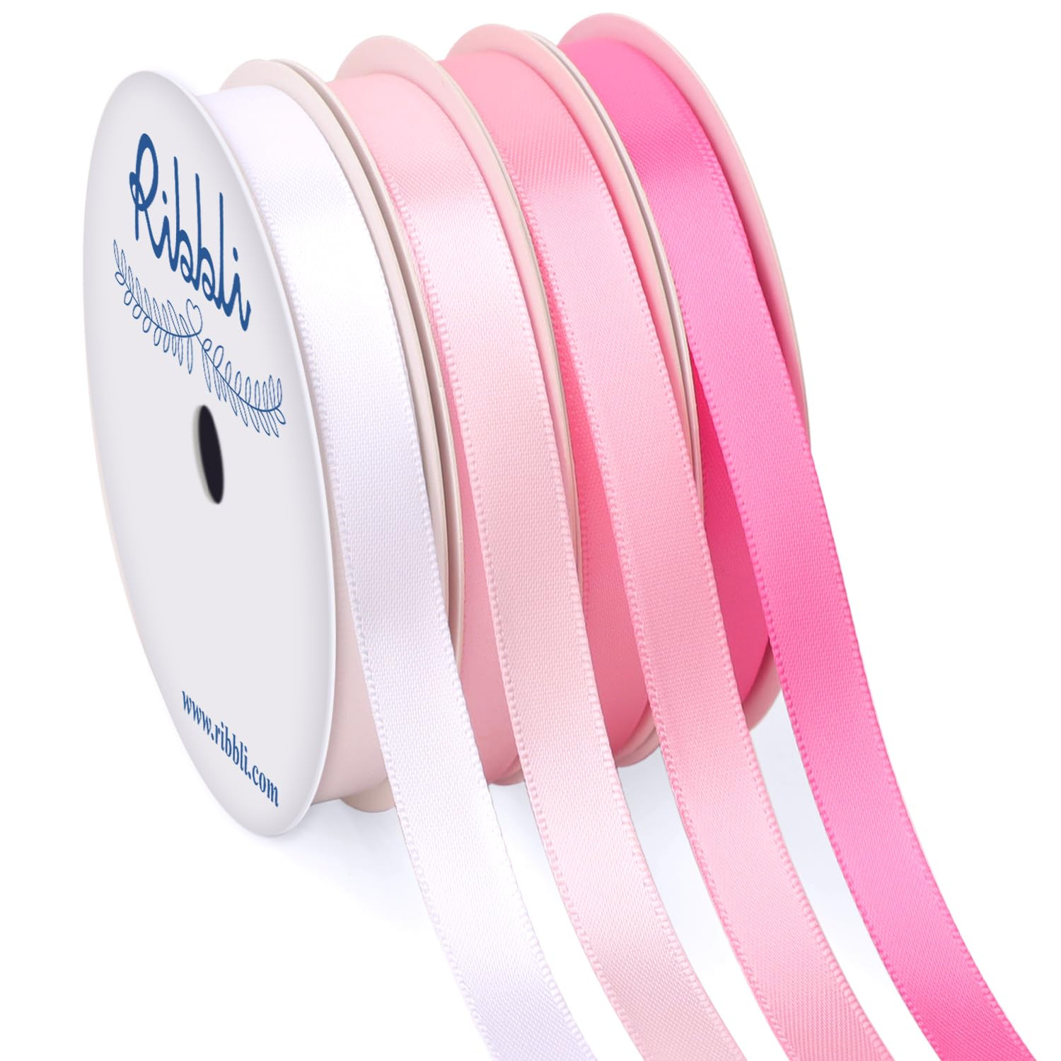 Ribbli Pink Satin Ribbon 3/8 Inch x 4 Rolls Total 40 Yards- White Pink Ribbon for Gift Wrapping C... | Amazon (US)