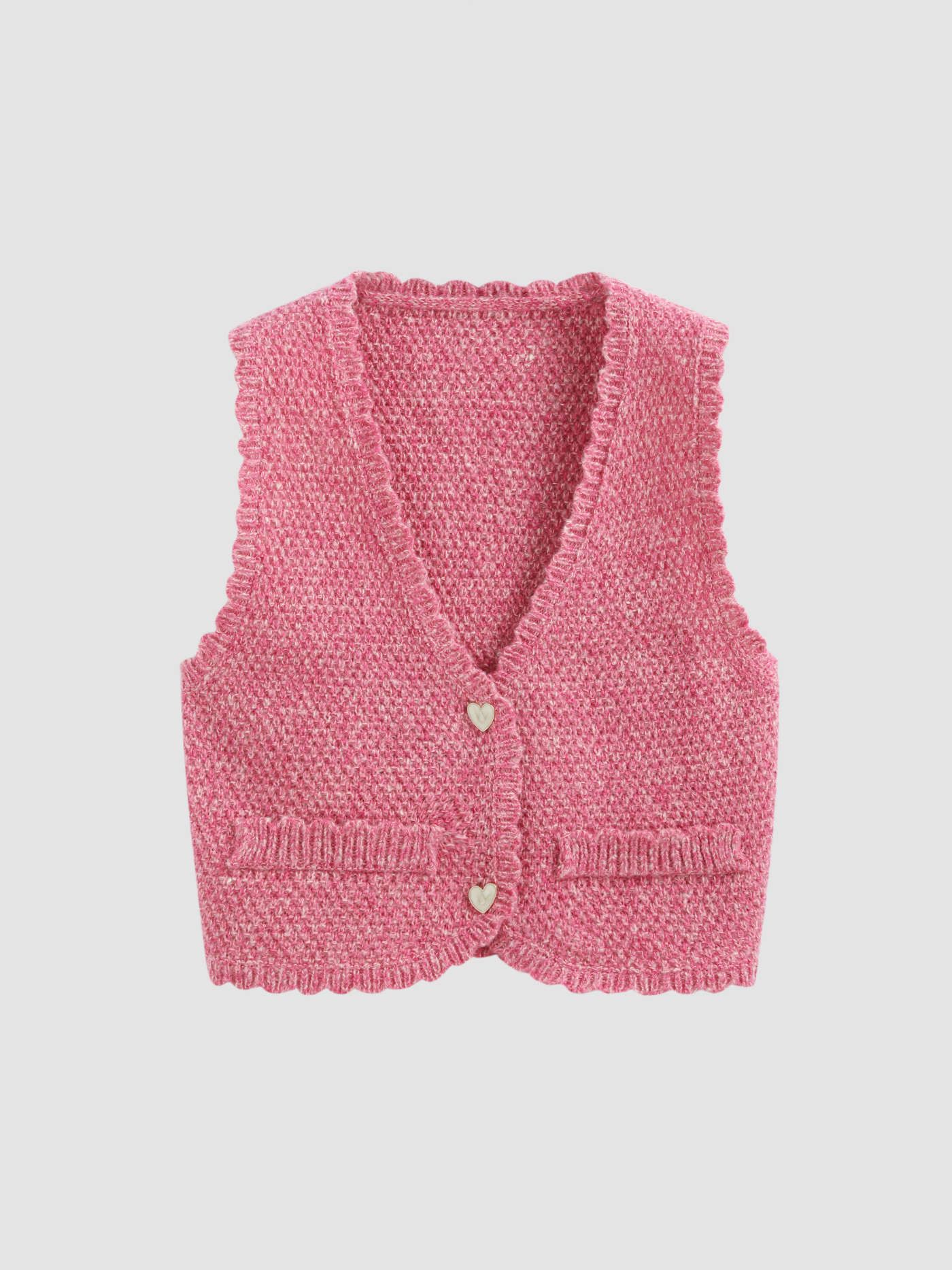 Knit V-neck Heart Button Crop Vest | Cider