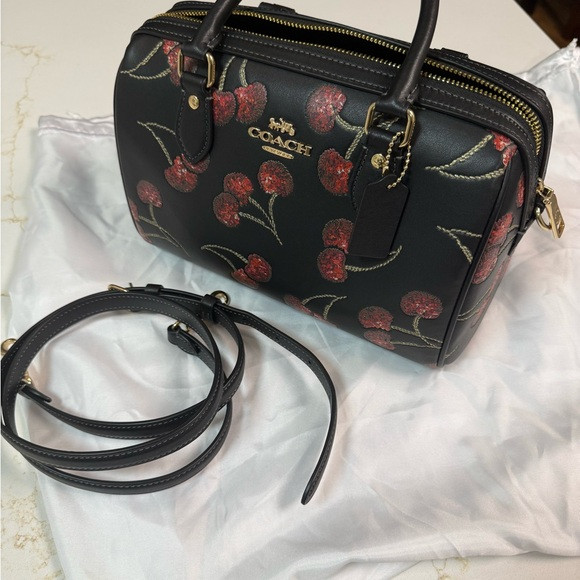Coach CCZ15 Rowan Satchel Bag in Leather with Cherry Print Black new without tag | Poshmark