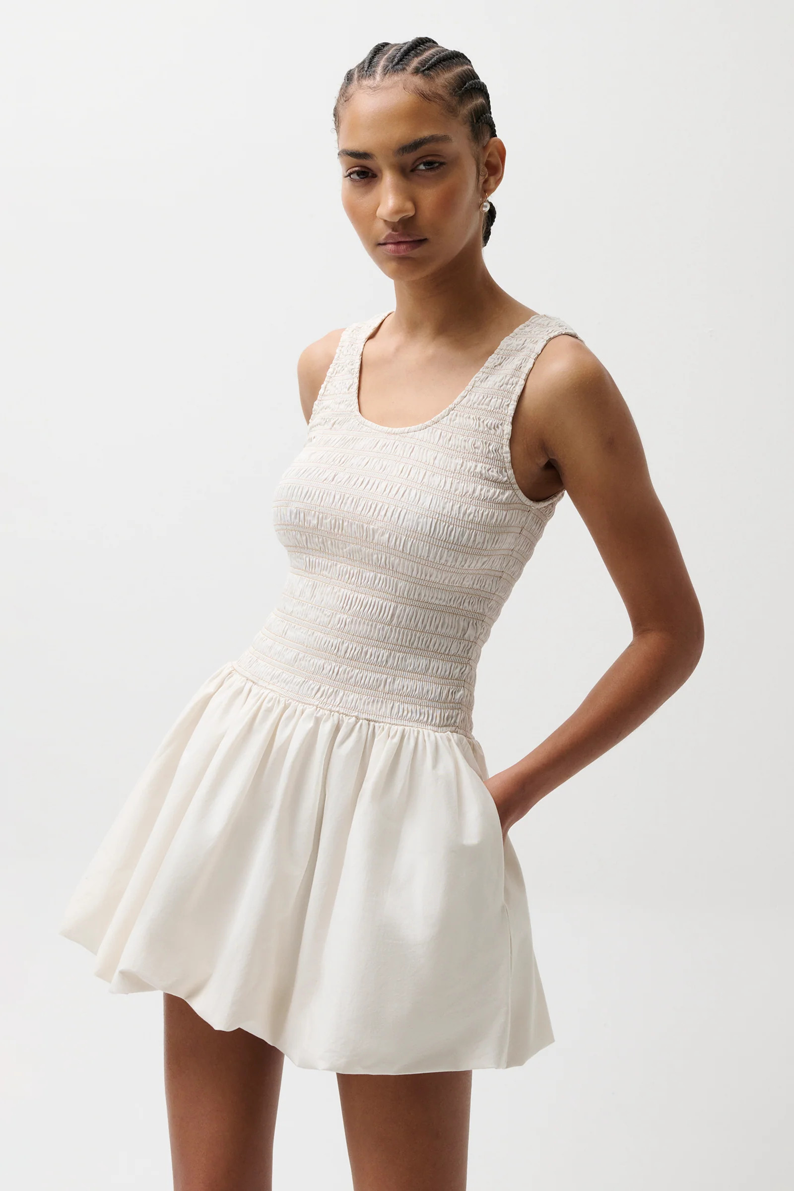 Ilona Bubble Hem Dress - Soft White | Pistola Denim