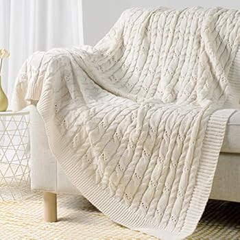 Carriediosa White Cable Knit Throw Blanket for Couch, Knitted Chunky Soft Cozy Decorative Lightwe... | Amazon (CA)