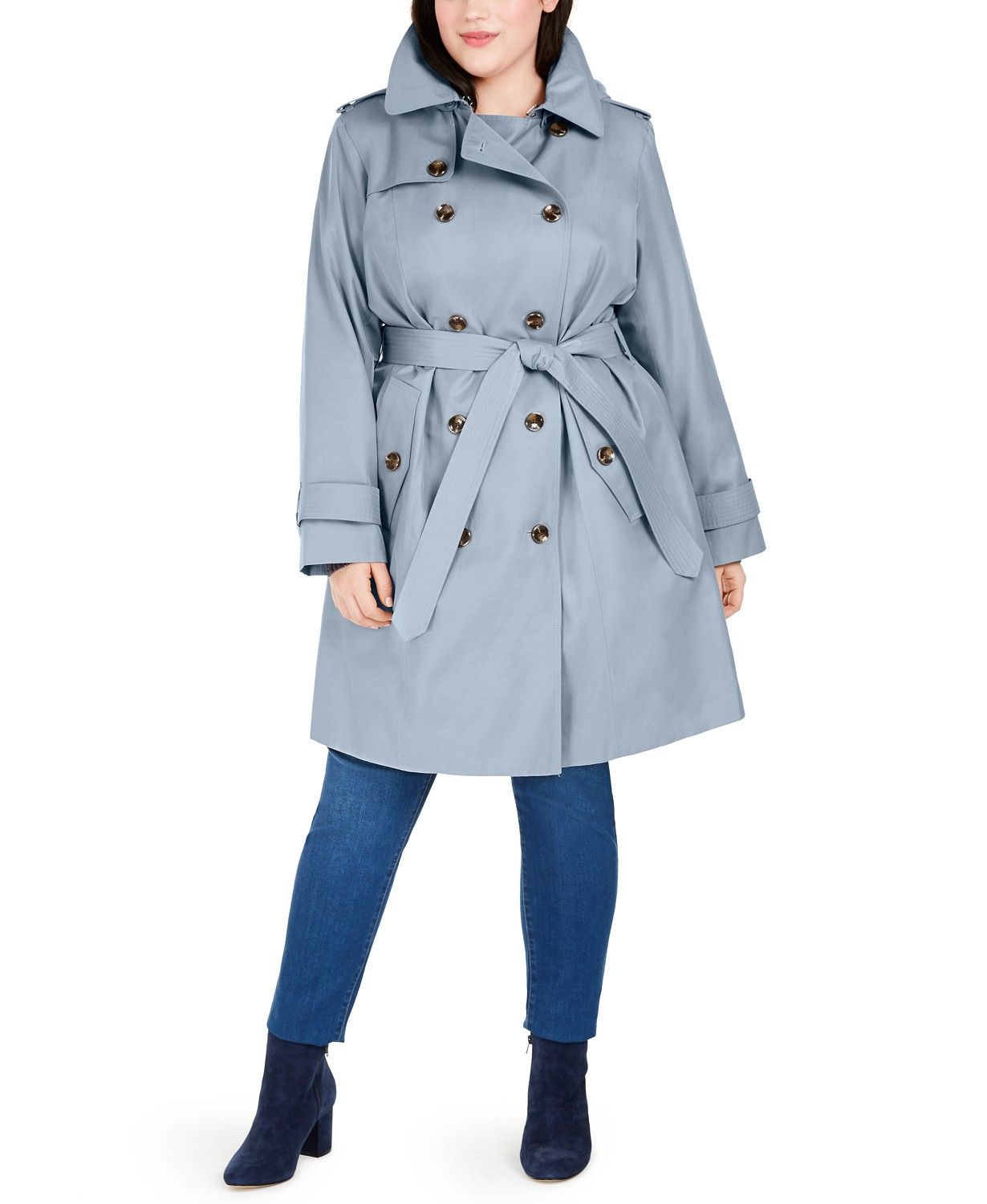Plus Size Hooded Double-Breasted Trench Coat | Macys (US)