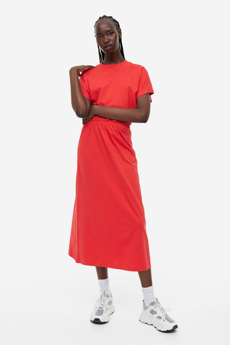 Smocked-waist Jersey Dress - Red - Ladies | H&M US | H&M (US + CA)