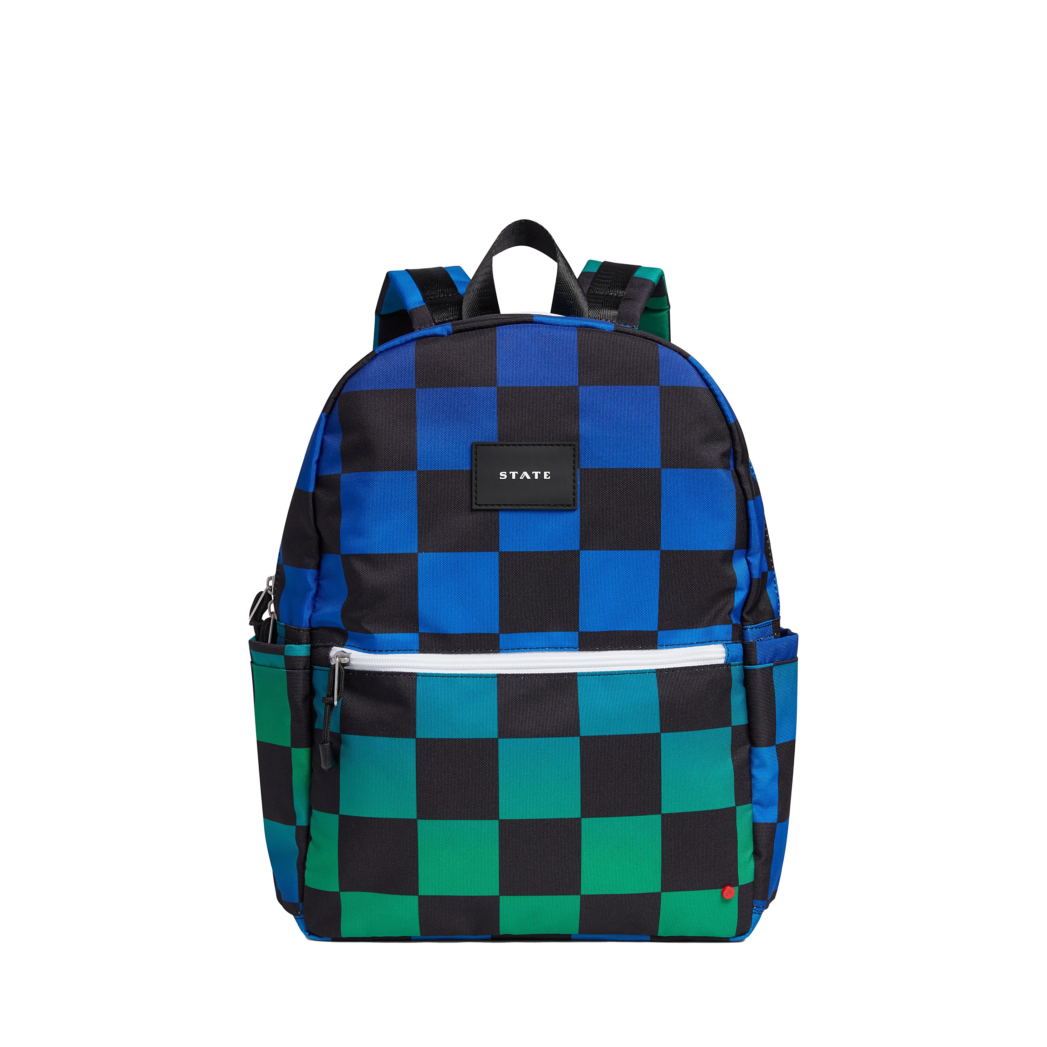 STATE Bags | Kane Double Pocket Backpack Recycled Poly Canvas Blue Checkerboard | STATE Bags