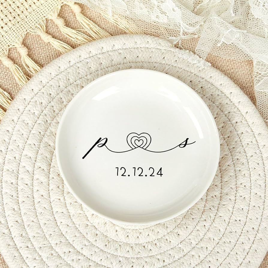 Generic Personalised Initials Heart Jewellery Dish, Engagement Ring Holder, Jewelry Dish for Her,... | Amazon (US)