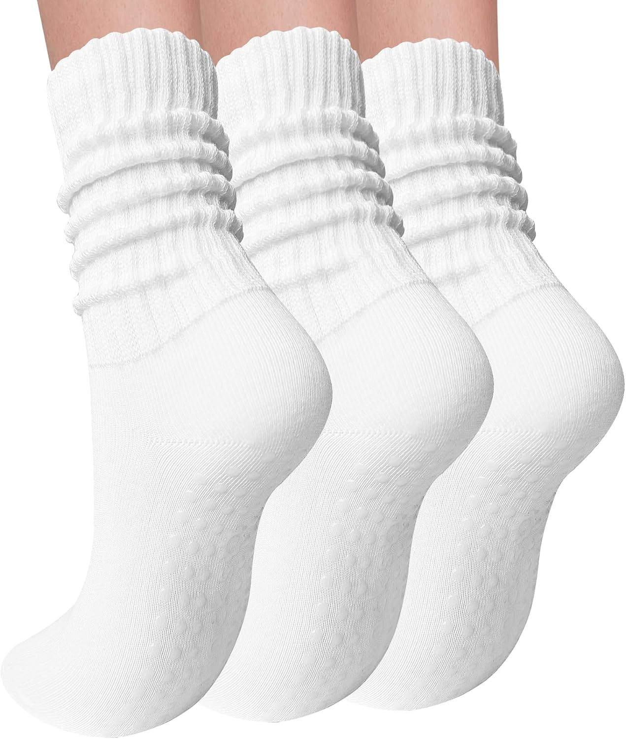 3 Pairs Pilates Socks with Grips for Women Yoga Slouch Grippy Socks for Barre Workout Hospital | Amazon (US)