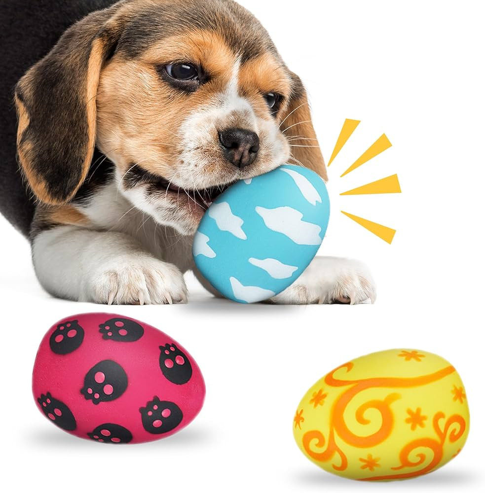 SunGrow Squeak Balls for Dogs, Companion for Puppies and Small Breeds, 3 Assorted Easter Egg Desi... | Amazon (US)